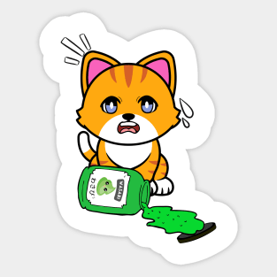 Cute Orange cat Spills a jar of wasabi sauce Sticker